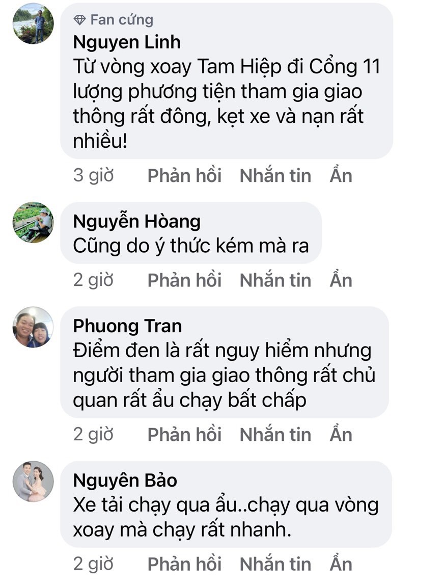 Một số bình luận của bạn đọc trên Facebook Báo Đồng Nai về nút giao khu vực Cổng 11